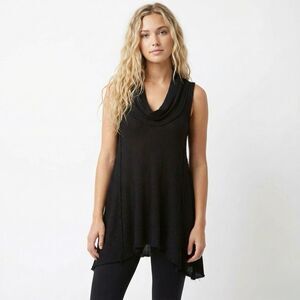 ✨ Free People We The Free Swing It Cowl Neck Tank Top Small Black Waffle Knit
